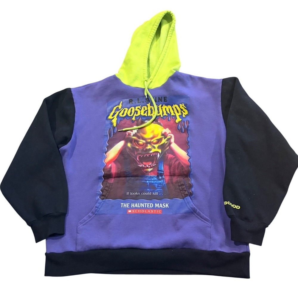Dumbgood Goosebumps The Haunted Mask Colorblock Hoodie Men's M Purple